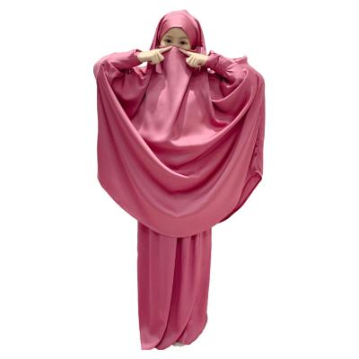 China Polyester Two Piece Muslim Abaya Prayer Dress Set Long Islamic Hijab Dress For Kids Girls Muslim Dress For Girls Abaya for sale