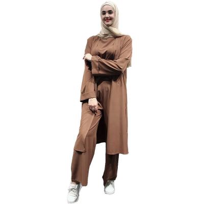 China 2022 High Quality Soft Abaya Set Crepe Dubai Muslim Cardigan Pants Islamic Clothing For Women for sale