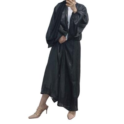 China Dubai Fancy Open Front Abaya Turkish Arab Polyester Shinny Islamic Clothing Kaftan Islamic Open Front Abaya Abaya Middle East for sale