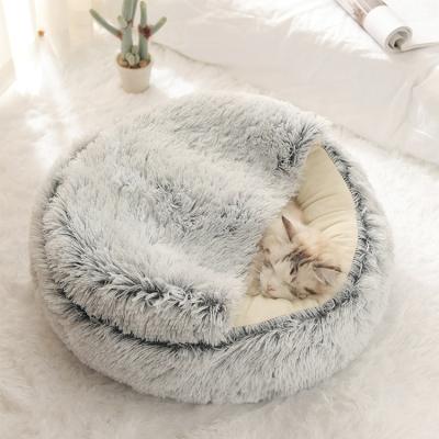 China Breathable All Season Cute Cat Dog House Deep Sleep Crystal Velvet Plush Round Custom Half-pack Cat Cave Bed for sale