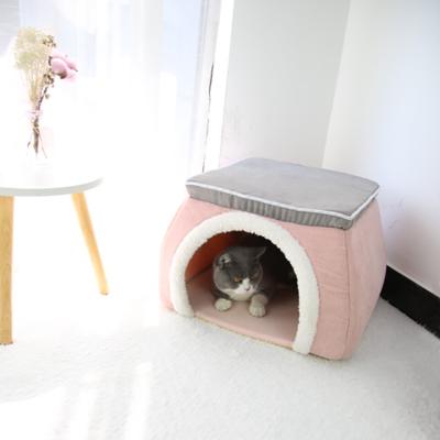 China Breathable Hot Selling Square Hand Wash Pet Plush Bed Seasons Cat Sofa Cave Windproof Cave Beds for sale