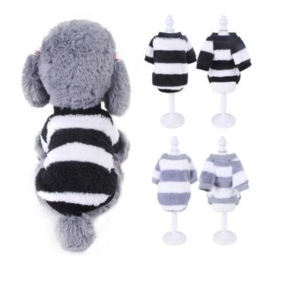 China Viable Fashion Simple Pet Clothing Designer Ribbed Coral Velvet Striped Dog Clothes Hot for sale