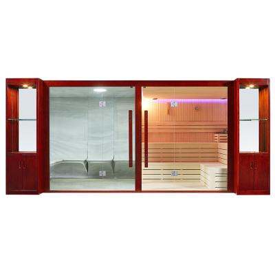 China Luxury Computer Control Panel Red Cedar Shower Wet Dry Indoor Sauna Shower Large Cabin With Sauna Steam Bath 6 Person for sale