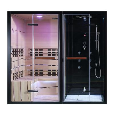 China Computer control panel Hefei smartmak 4 person sauna wet dry home wooden steam sauna room combined shower sauna for sale