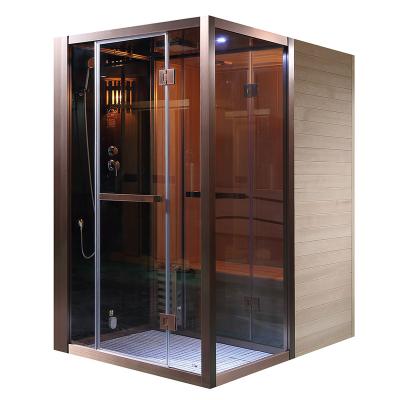 China Computer Control Panel 2 Person Sauna Box Boiling Water Bath Steamer Far Infrared Wooden Shower with Wet and Dry Cedar Sauna for sale