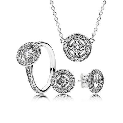 China CLASSIC Rx Jewelery Sale-Vintage S925 Silver Charm Necklace Ring And Earring Set For Wedding for sale