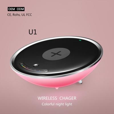 China 3 in 1 2021 Innovation Touch Dimming RGB LED Atmosphere Light Night Lamp Phone Wireless Charger for sale