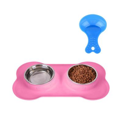 China Custom Dog Cat Feeder Food Vending Plastic Silicone Stainless Steel Automatic Hot Collapsible Slip Bottle Unset With Mat Pad for sale