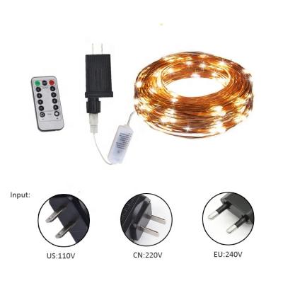 China Remote Adapter Socket Led Fairy String Lights OEM ODM 33ft 10m 100leds Remote Adapter Socket Led Copper Wire Fairy String Lights For Wedding Party And Home Decoration for sale