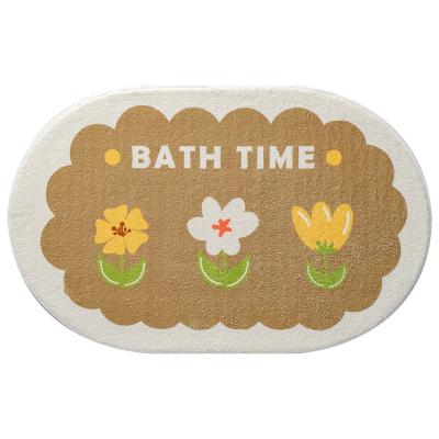 China Bathroom Fresh and Beautiful Washable Mat Absorbent Non-Slip Bathroom Door Mat With Plant Cashmere Pattern for sale