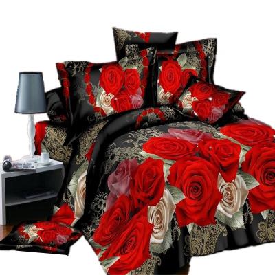 China 3D Flower Rose Comforter Wedding King Size Bedspread Quilt Blanket Quilt Cover 3d Bedding Piece Red Canvas Nondisposable Printed Linen Set for sale