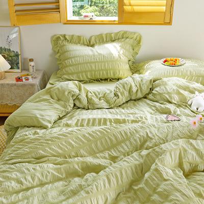 China Nondisposable Twin Lace Princess Modern Cheap Summer Colorful Duvet Cover Girls Green Quilting Single Bedding Sheet Set for sale