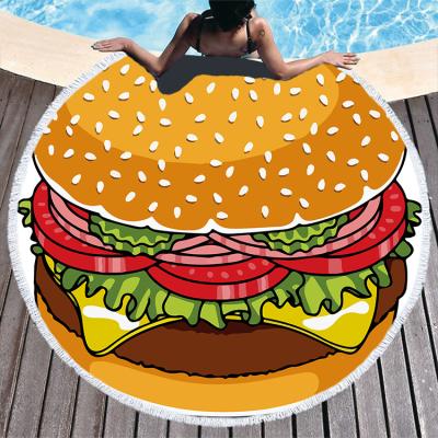 China Fashion Blanket Microfiber 3D Food Burger Digital Cute Child Safe Cute Custom Printed Large Round Travel Bath Beach Towel for sale