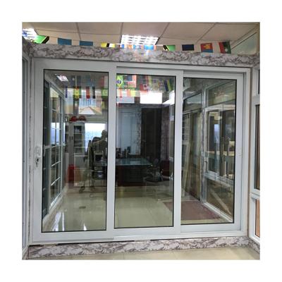 China Double Sash Magnetic Opening Glass Balcony Sash Screen PVC French Sliding Door for sale