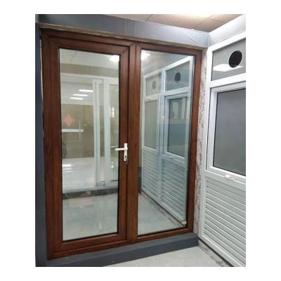 China Wooden PVC Grain Color Frame Curtain Doors Windproof Balcony Door And Front Patio Door Upvc Swing Panel for sale