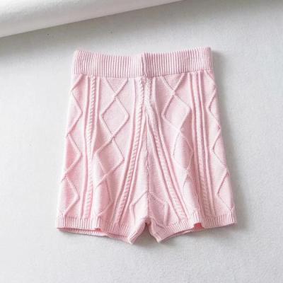 China Anti-wrinkle Women High Waist Cable Knitted Pink Biker Shorts Cotton Shorts for sale