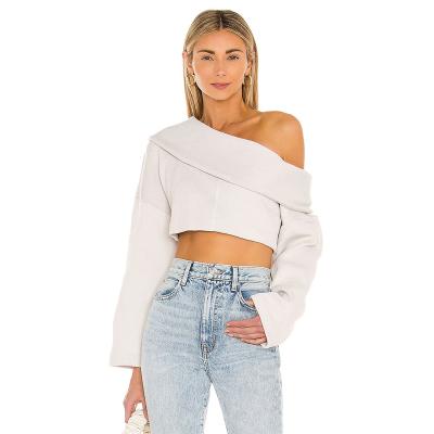 China Winter Solid Anti Shrink Knit One Shoulder Long Sleeve Sweater Crop Top for sale