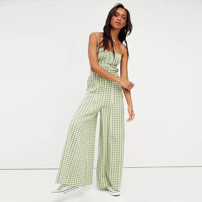 China Summer QUICK DRY Overalls For Womens Wide Leg Overalls 2020 One Piece Ladies Gingham Overalls for sale