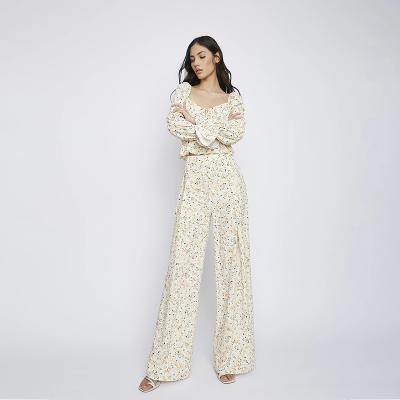 China Floral print QUICK DRY ladies blouses and tops and pants sets women's clothing women's suits for sale