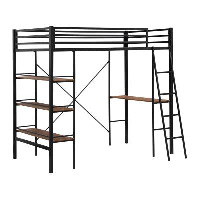 China Minimalist Children Kids Loft Modern Solid Wood Bunk Bed With With Storage Shelves Space Saving Furniture for sale