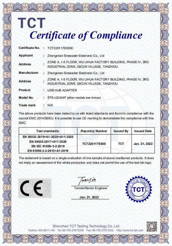 CE - Zhongshan Sinseader Electronic Co., Ltd.