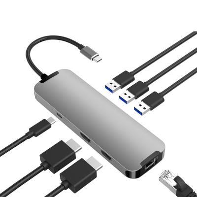 China Hot Selling Muilt Function Usb3.0*3+Rj45+Palladium Usb C Type 7 In 1 Usb C Hub Adapter With Mini Type C For Laptop Computer for sale