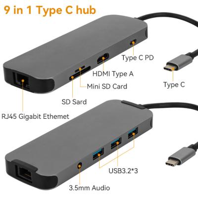 China Type C to Usb3.0*3 / Rj45 / Tf / Type-C 9 SD / 3.5mm Audio Converter Usb / PD (for charging) in 1 hub STA-MUCH1201 for sale