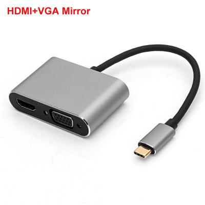 China Macbook/Chromebook/Computers USB C Hub with VGA F HDMI Combo 2 in 1 Support 4K 30Hz and Mirror Display Aluminum Alloy Wrap Converter for sale