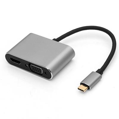 China Macbook/Chromebook/Computers Metal Shell USB Aluminum Type C To 4K HDMI +VGA Adapter For Computer for sale