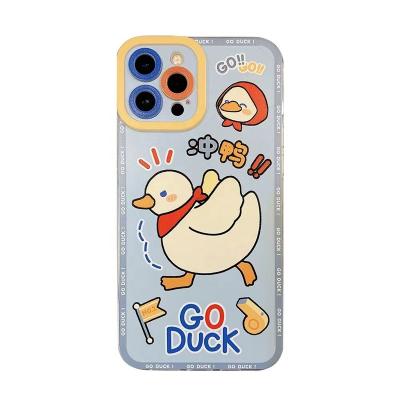 China Creative cartoon designer silicone duck cute waterproof tpu inclusive camera for iphone 13 pro max phone case for sale