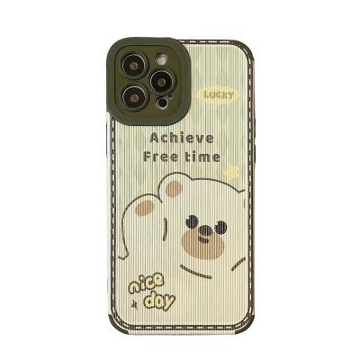 China Vintage Green Cartoon Bear Waterproof Phone Cases For iPhone 7-13 Pro TPU Max PU Leather Cases With Precision Camera for sale