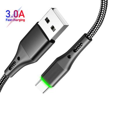 China Mobile Phone Data Cable With Indicator Light USB Type-C For Samsung For HUAWEI For OPPO LE MI Weave Durable USB 3.0A Fast Charging Cable for sale