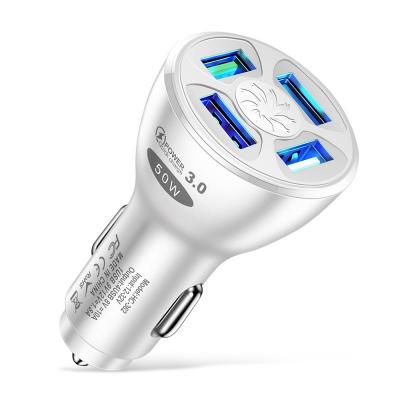 China Wholesale 5V 7A 50W Mobile Phone 4 Usb Port QC 3.0 Fast Charging LED Light Car Charger For All Mobile Phones for sale