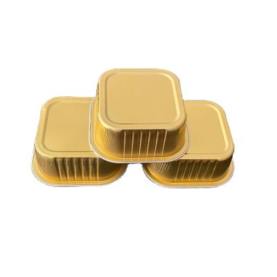 China Disposable Aluminum Foil Smoothwall Food Square Gold Sealable Food Container for sale