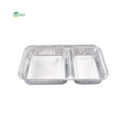 China Food Lunch Box 2 Oblong Compartment Disposable Aluminum Foil Food Container for sale