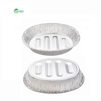 China Aluminum Foil Disposable Oval Turkey Barbecue Food Shape /Fish Baking Dishes And Pans for sale