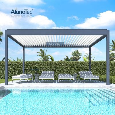 China AlunoTec Easily Assembled Customized Gazebo Outdoor Bioclimatic Aluminum Louvered Canopy Motorized Solar Roof Pergola Kits for sale