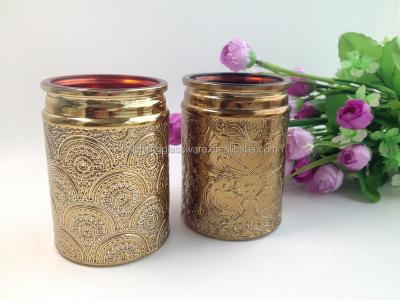 China Recycle; eco-freindly; wholesale stocked embossed copper candle jars with gold metal lid for luxury candle jar for sale