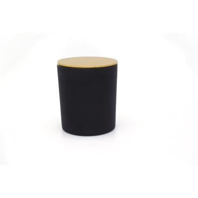 China ECO-frendly; reused; wholesale custom black frosted glass stocked candle jar with rose gold zinc alloy lid for sale