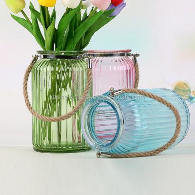 China Wholesale ECO-frendly Clear Hanging Vase Glass With Hemp Rope Handle for sale