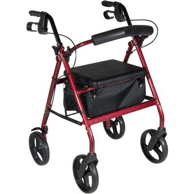 China Lightweight PVC Four Wheel Rollator Aluminum Rollator Walker With Seat Elderly Mobility Aid Reader RO518-A for sale