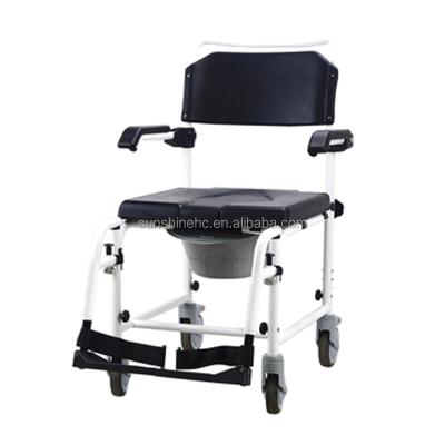 China Height Adjustable BA810 Homecare Toilet Commode Medical Aluminum Movable Wheelchair With Toilet Seat for sale