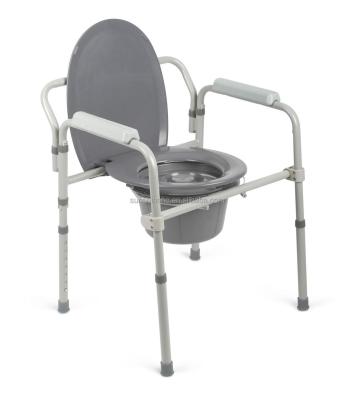 China BA383 Height Adjustable Steel Shower Chair with Folding Toilet Cover Seat Pail Lid Bucket Toilet Chair Commode for sale