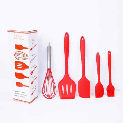 China Viable Color Silicone Kitchenware 5 Pieces Set Silicone Spatula Inclusive Steel Spoon Cooking Nonstick Cooking Set for sale