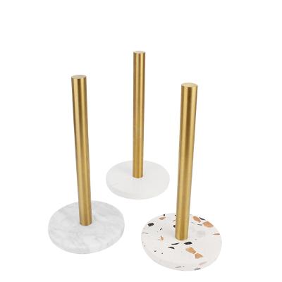 China Modern Gold Countertop Paper Towel Copper Plated Holder With Natural Stone Base Kitchen Marble Tissue Paper Holder for sale