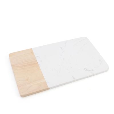 China High Quality Disposable Customized Rectangular Marble Stone and Acacia Wooden Food Cutting Pizza Serving Board Bamboo Board with Handle for sale