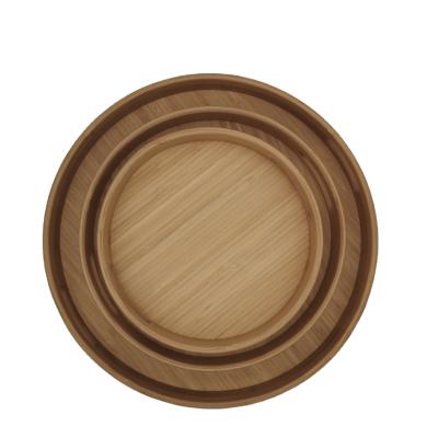 China Custom Morden Amazon Logo Bamboo Round Wood Food Serving Tray with Handle for Hotel Home Restaurant for sale