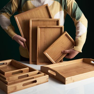 China New Amazon Biodegradable Wholesale High Quality Bamboo and Wooden Serving Tray for Cafe Food with Handle for sale