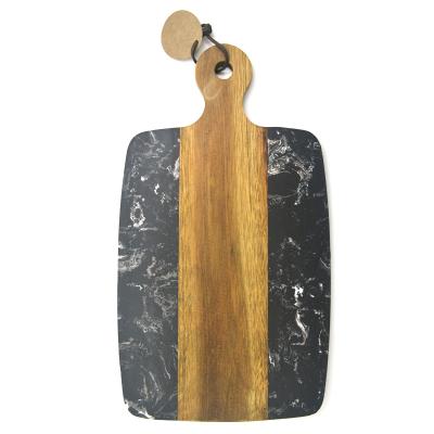 China New Design Disposable Black Marble Cutting Board With Acacia Wood Pizza Serving Tray Rectangle Chopper for sale