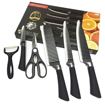 China 6pcs Kitchenware Stocked Knife Set PP Handle Wave Shaped Stainless Steel Non-Stick Chef Knife For Gift Package for sale